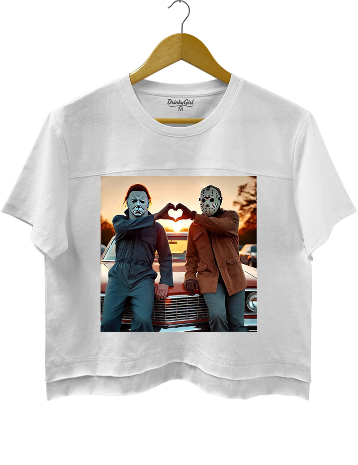 Jason and Michael Halloween Heart Hands Crop Top