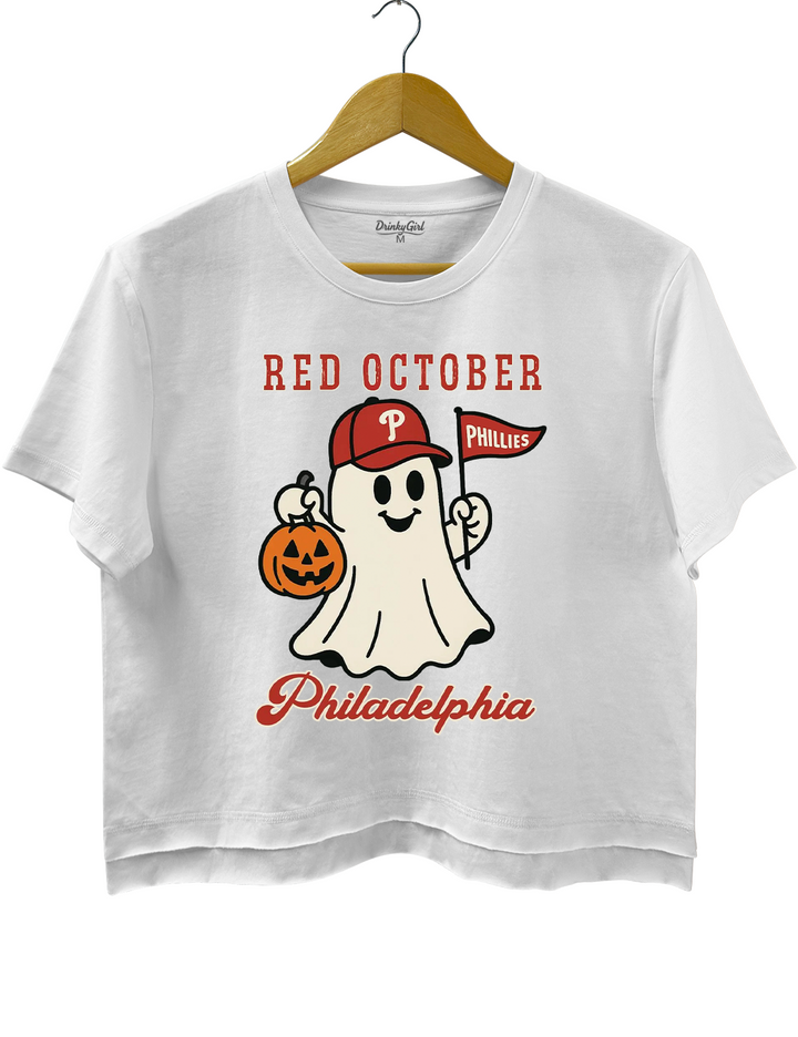 Red October Halloween Ghost Philadelphia Baseball Tee