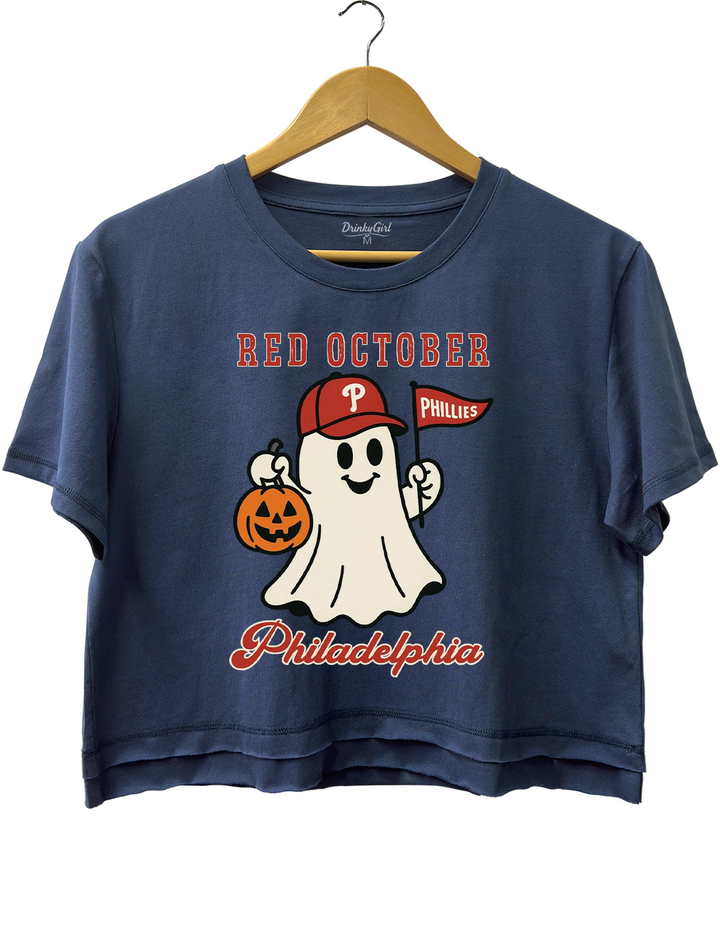Red October Halloween Ghost Philadelphia Baseball Tee