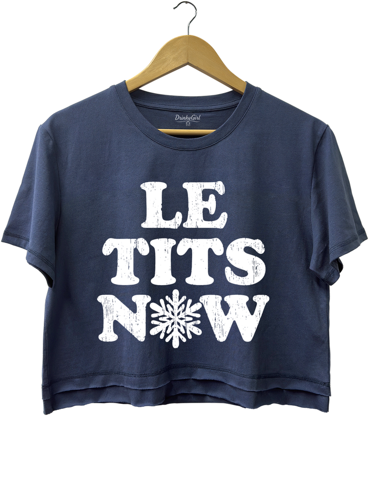 Le Tits Now Let It Snow Crop Top - Navy Blue