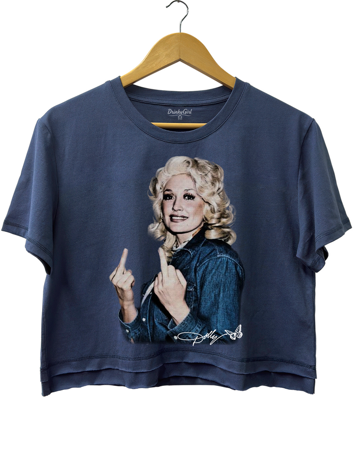Vintage Dolly Parton Middle Finger Graphic Crop Top