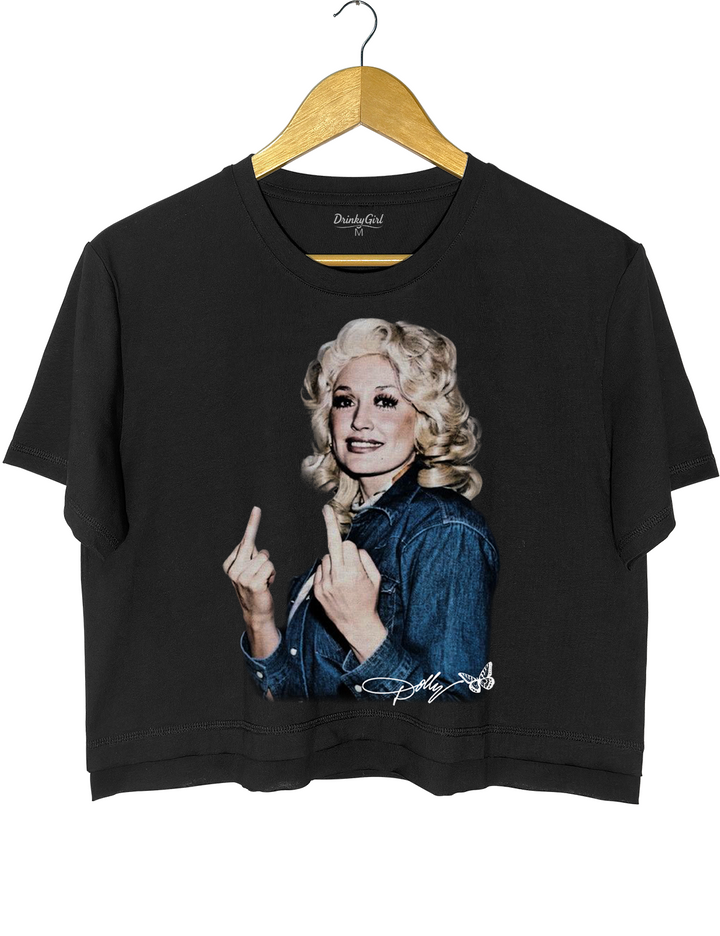 Vintage Dolly Parton Middle Finger Graphic Crop Top