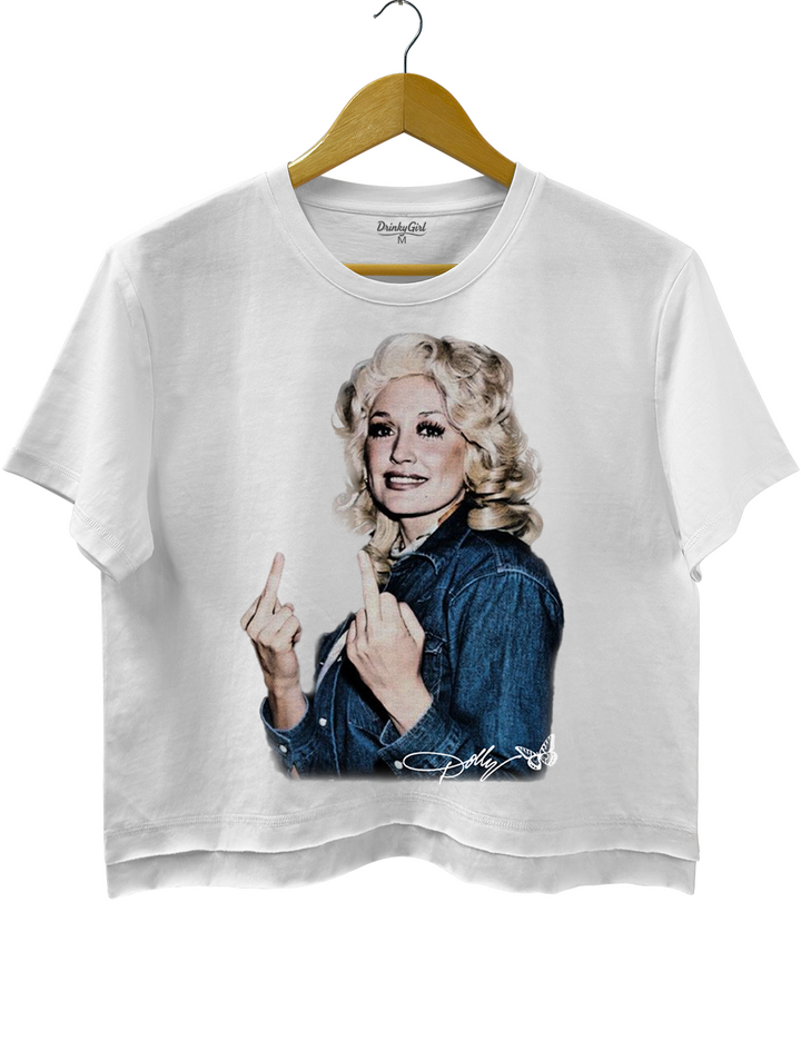 Vintage Dolly Parton Middle Finger Graphic Crop Top