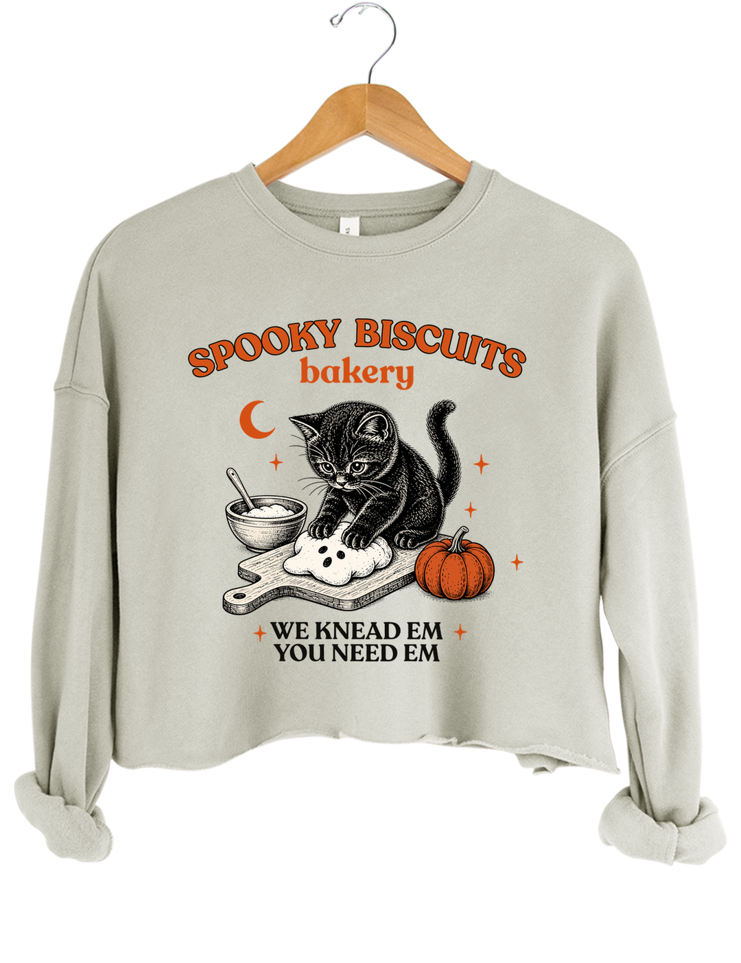 Kitty Biscuits Spooky Season Crop Sweatshirt - Gray