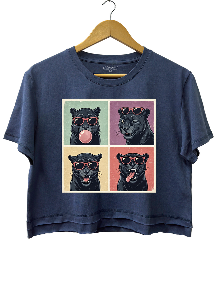 Funny Sunglasses Panther Photobooth Crop Top