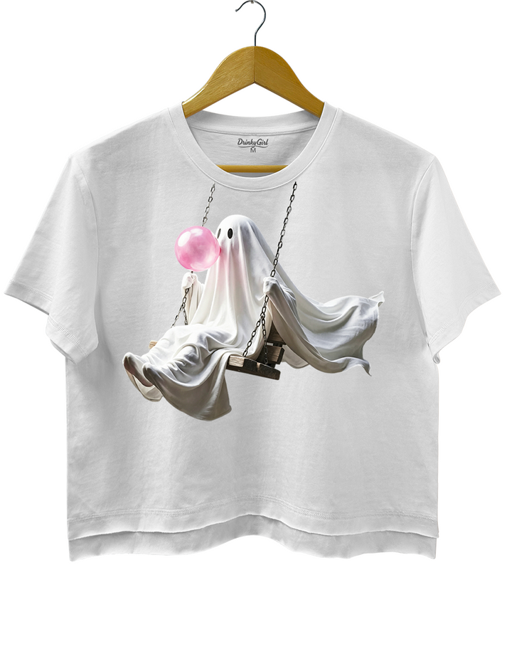 Bubble Gum Cute Ghost Crop Top