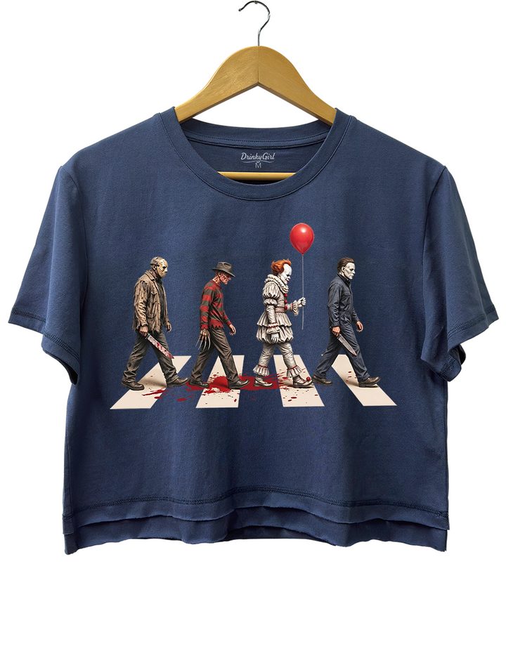 Vintage Horror Characters Abbey Road Crop Top