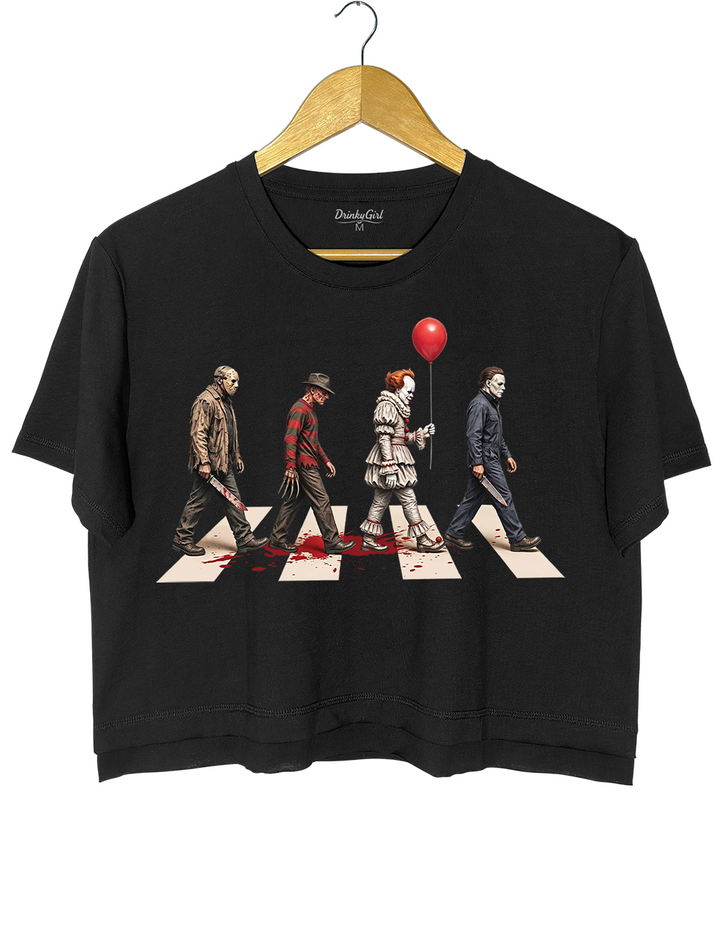 Vintage Horror Characters Abbey Road Crop Top