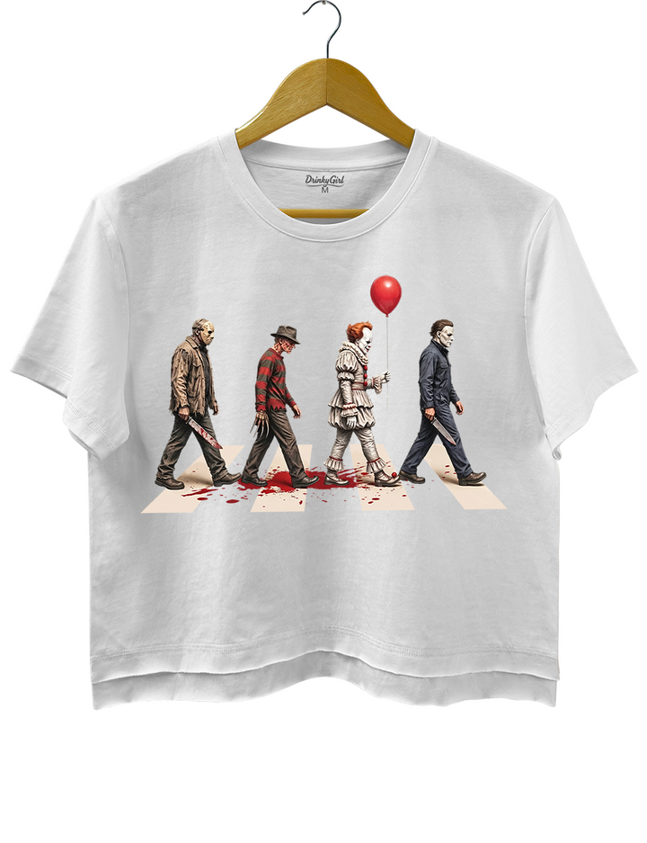 Vintage Horror Characters Abbey Road Crop Top