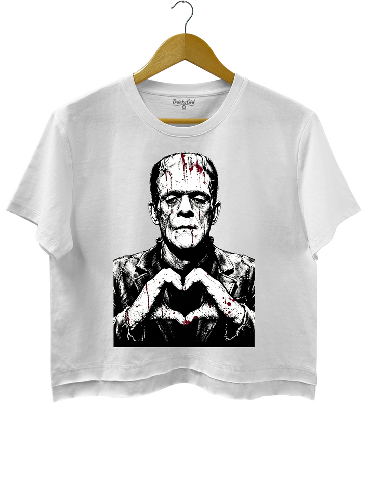 Halloween Characters Heart Hands Frankenstein Crop Top