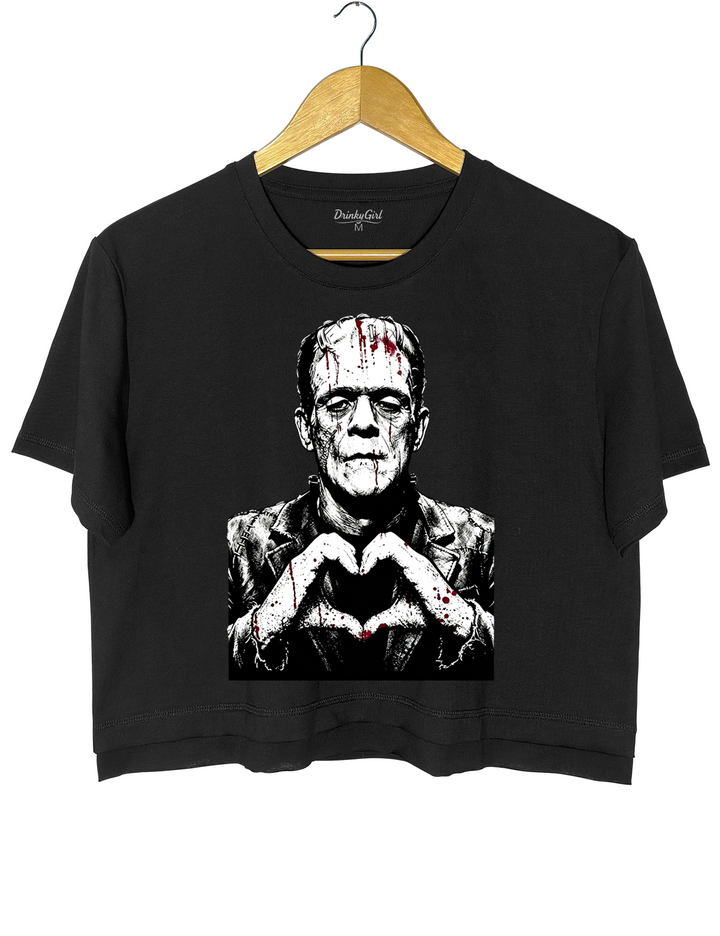 Halloween Characters Heart Hands Frankenstein Crop Top