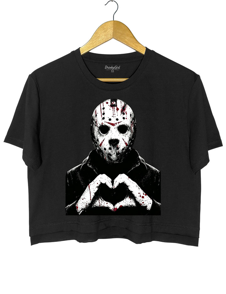 Halloween Characters Heart Hands Jason Crop Top