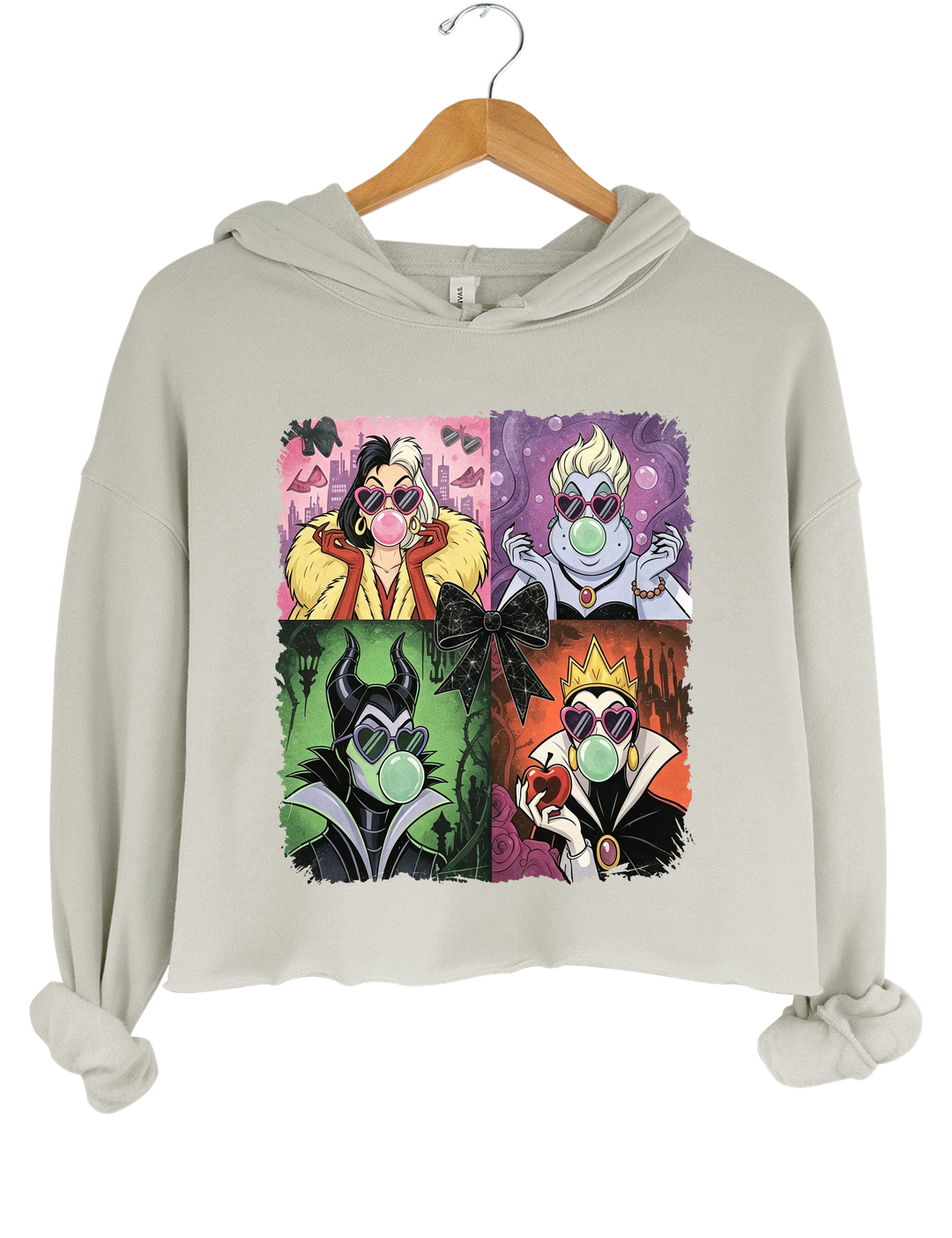 Retro Villains Halloween 90S Crop Hoodie - Gray