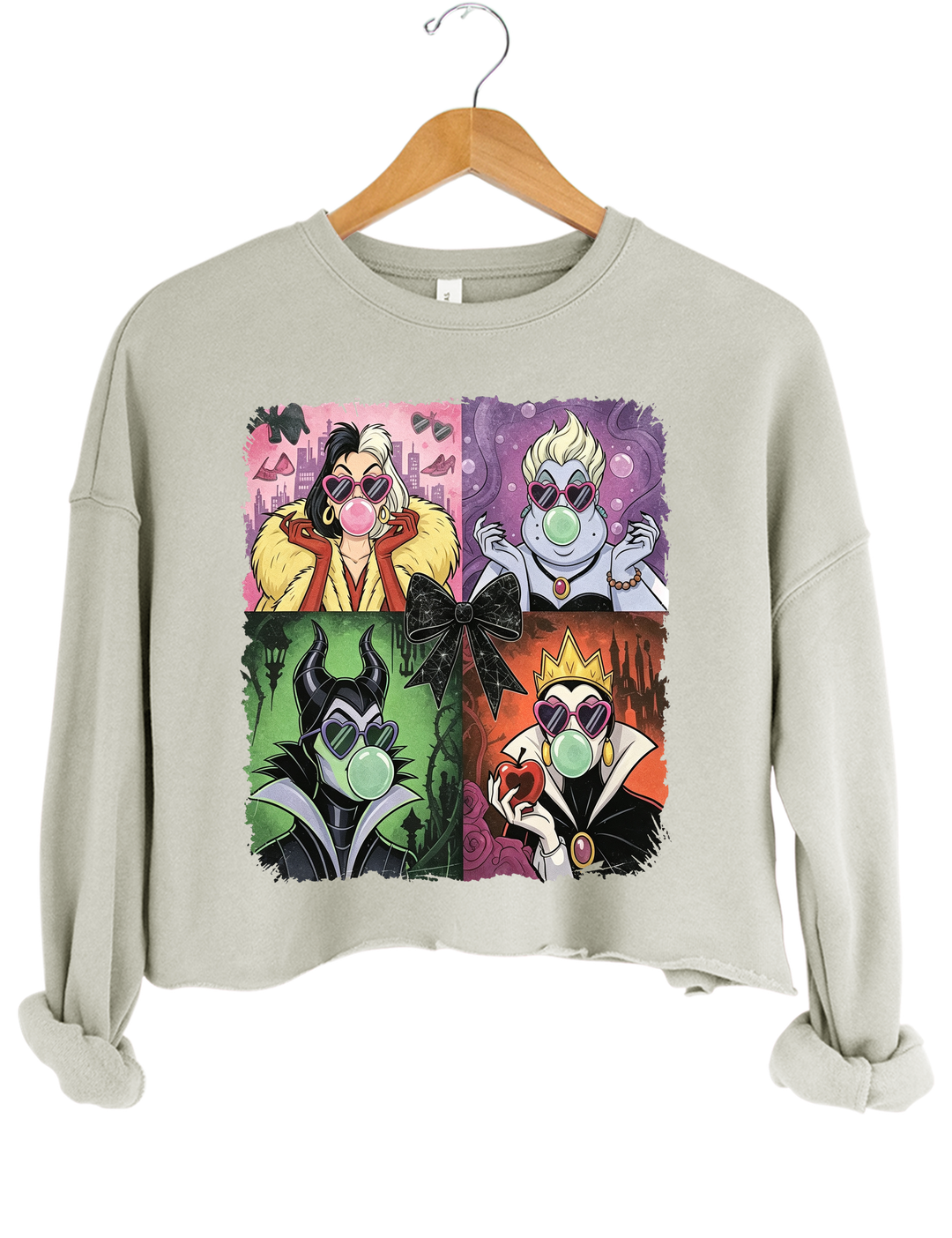 Retro Villains Halloween 90S Crop Sweatshirt - Gray