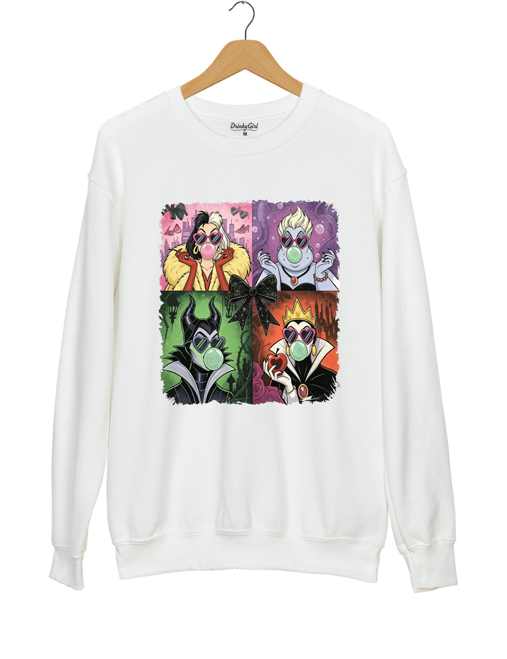 Retro Villains Halloween 90S Sweatshirt - White