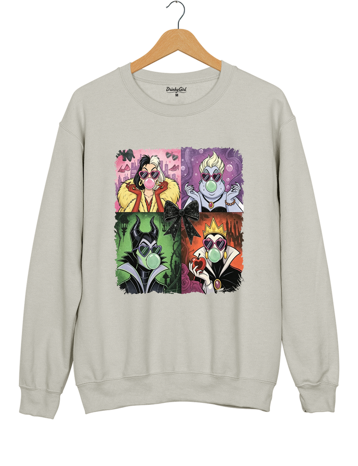 Retro Villains Halloween 90S Sweatshirt - Gray