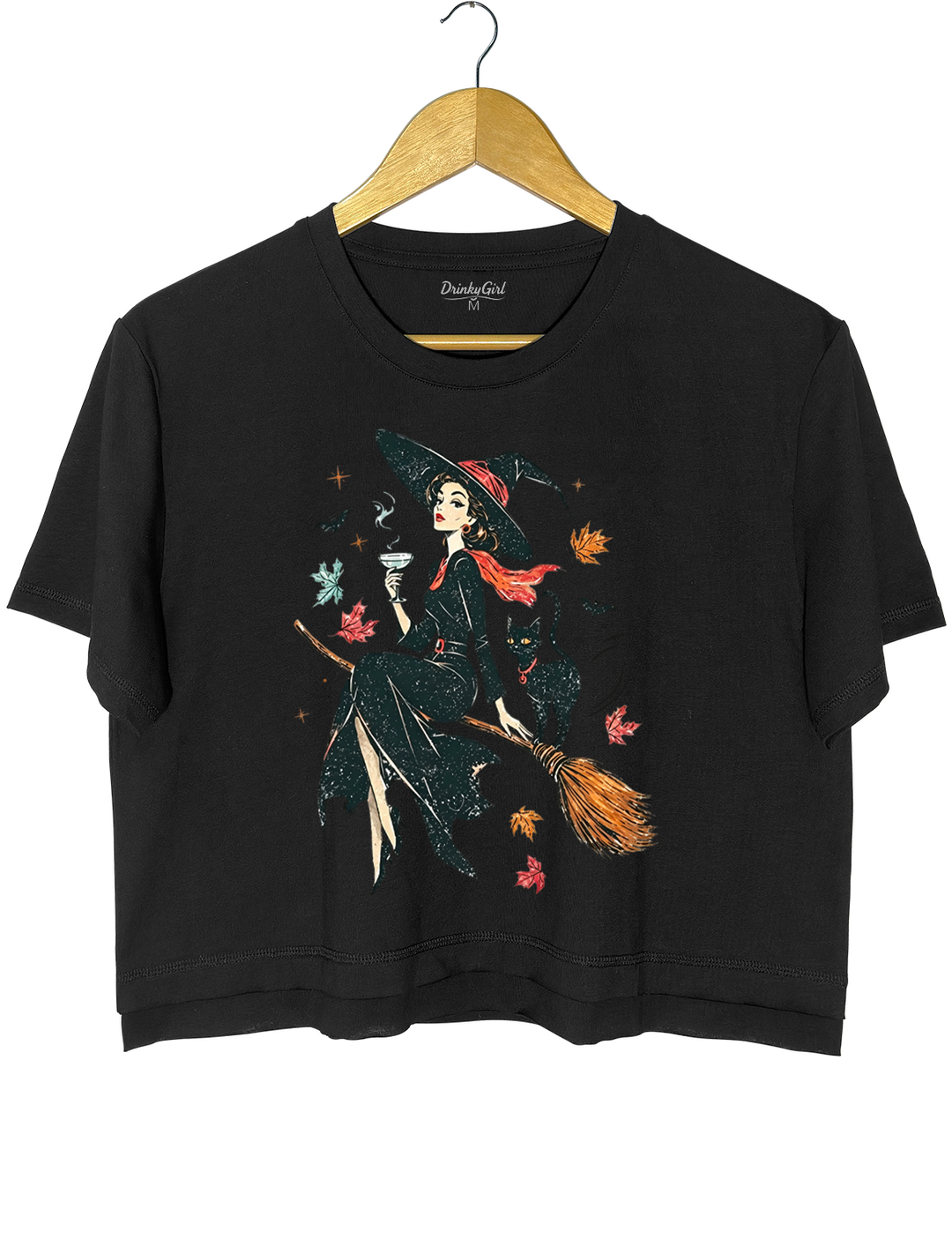 Vintage Witch &amp; Cat Ringer Crop Top