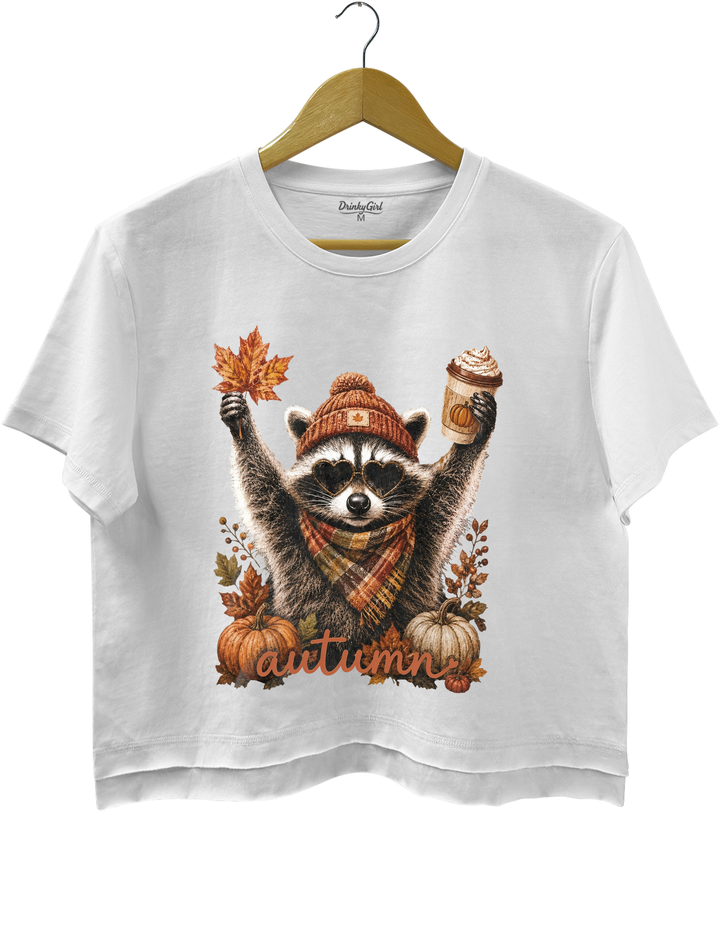 Funny Autumn Raccoon Crop Top
