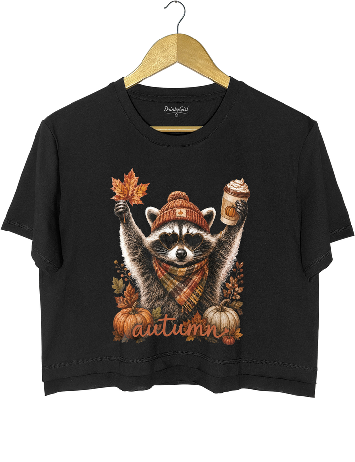 Funny Autumn Raccoon Crop Top
