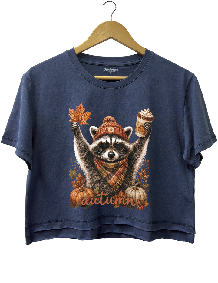 Funny Autumn Raccoon Crop Top
