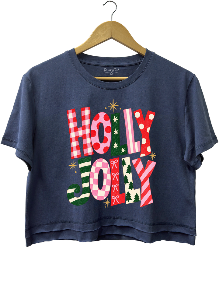 Retro Christmas Holly Jolly Crop Top