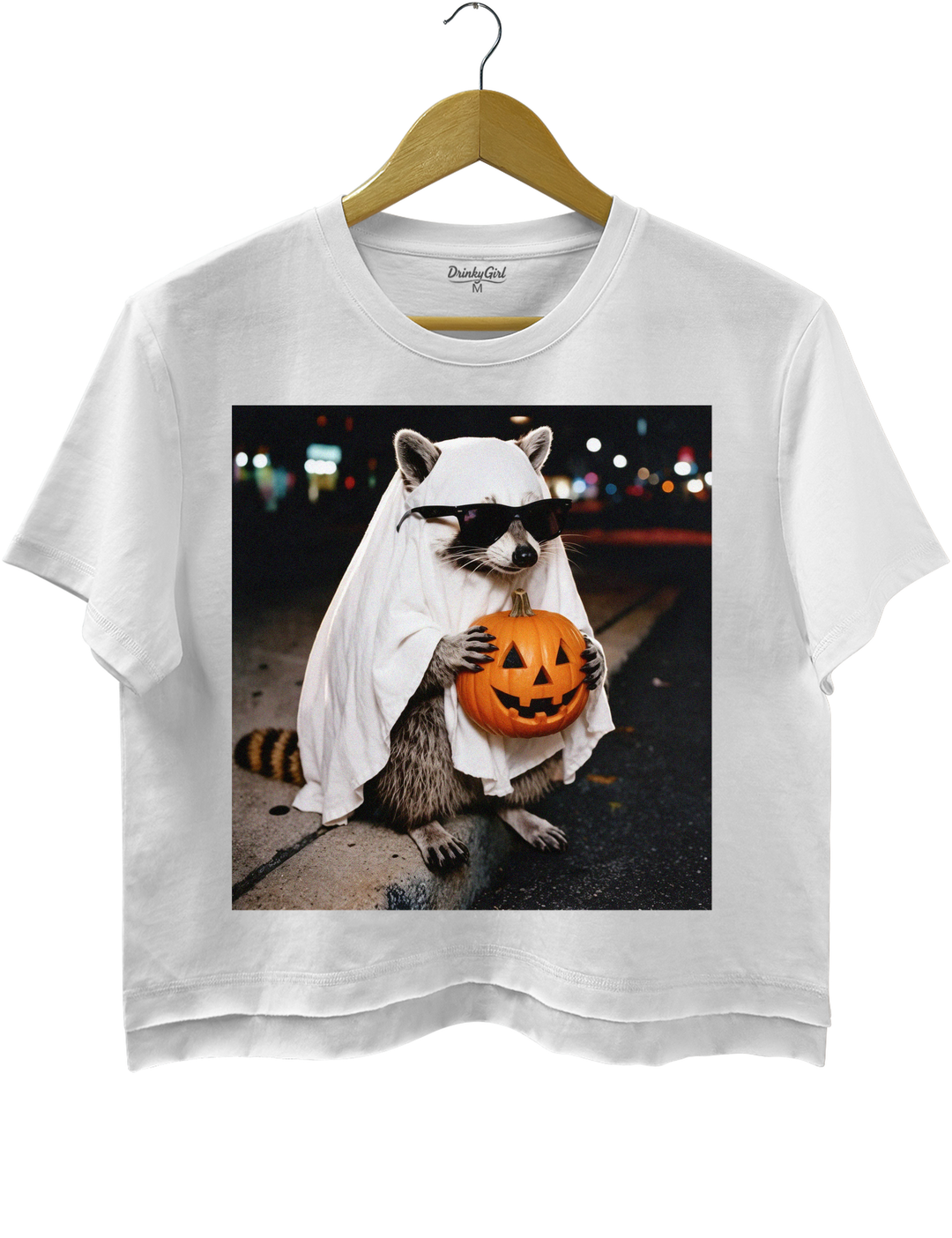 Raccoon Ghost Halloween Crop Top