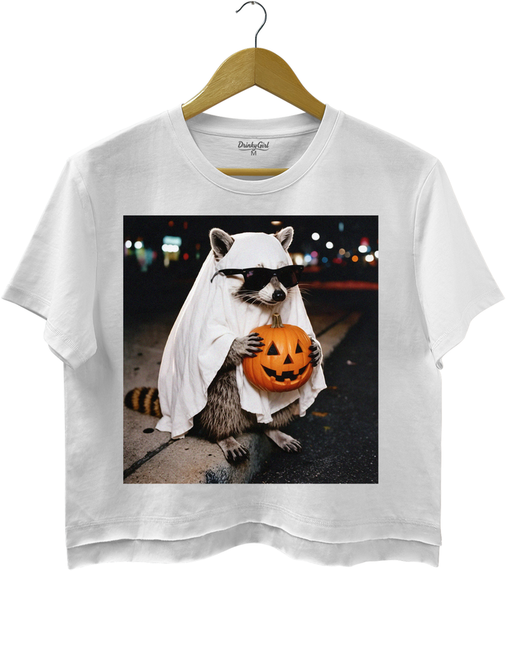 Raccoon Ghost Halloween Crop Top