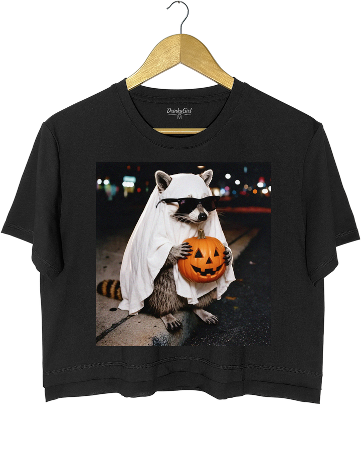 Raccoon Ghost Halloween Crop Top