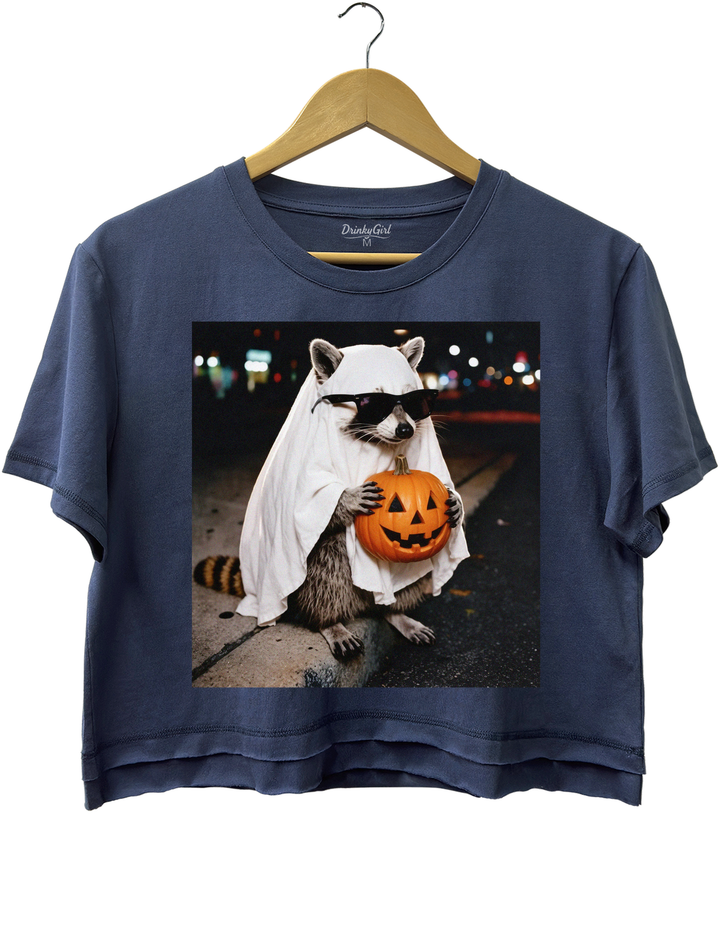 Raccoon Ghost Halloween Crop Top