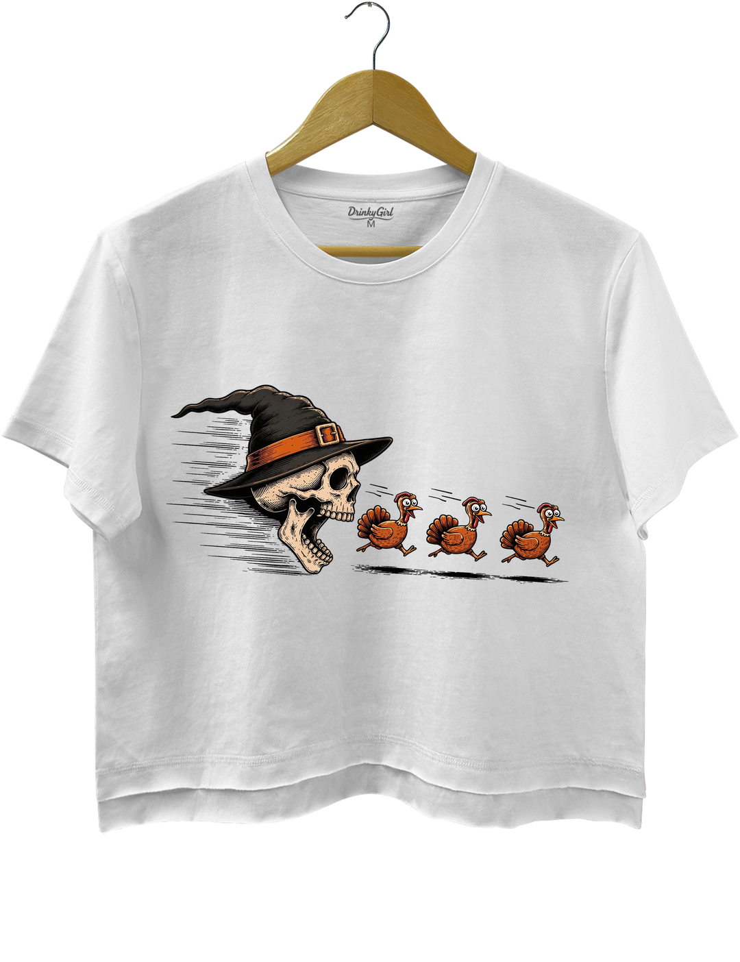 Skeleton Chasing Turkeys Crop Top