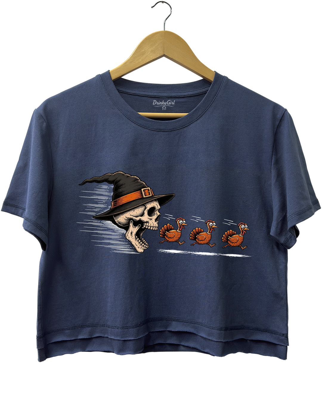 Skeleton Chasing Turkeys Crop Top