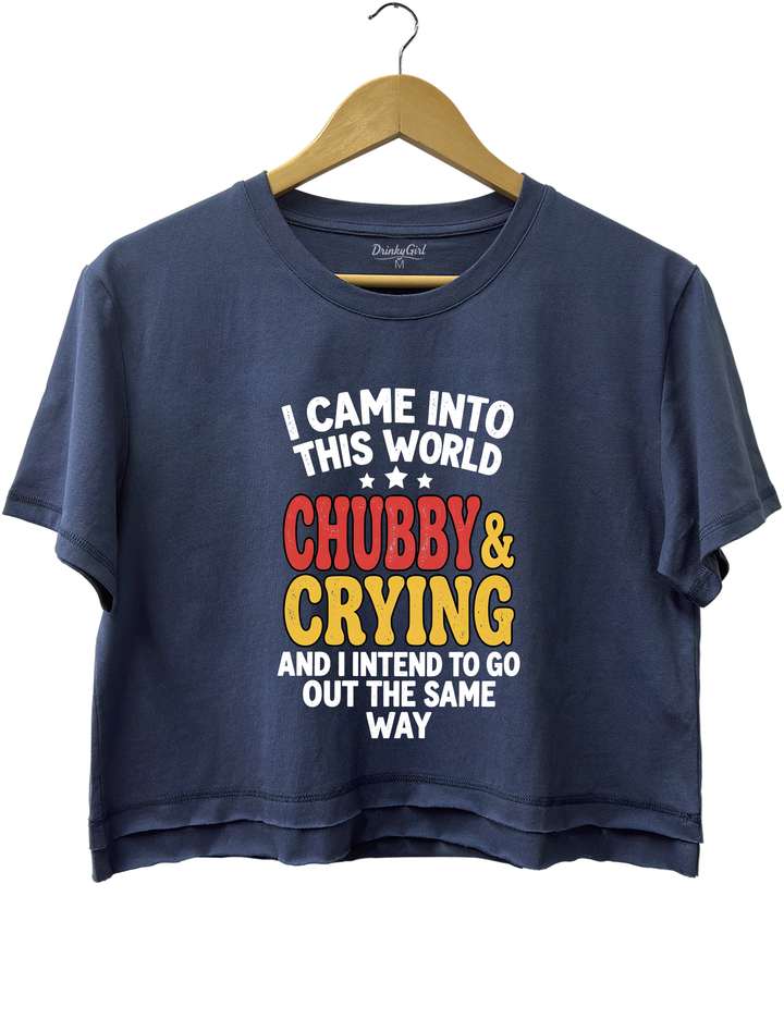 I Came Into This World Chubby &amp; Crying Crop Top - Navy Blue