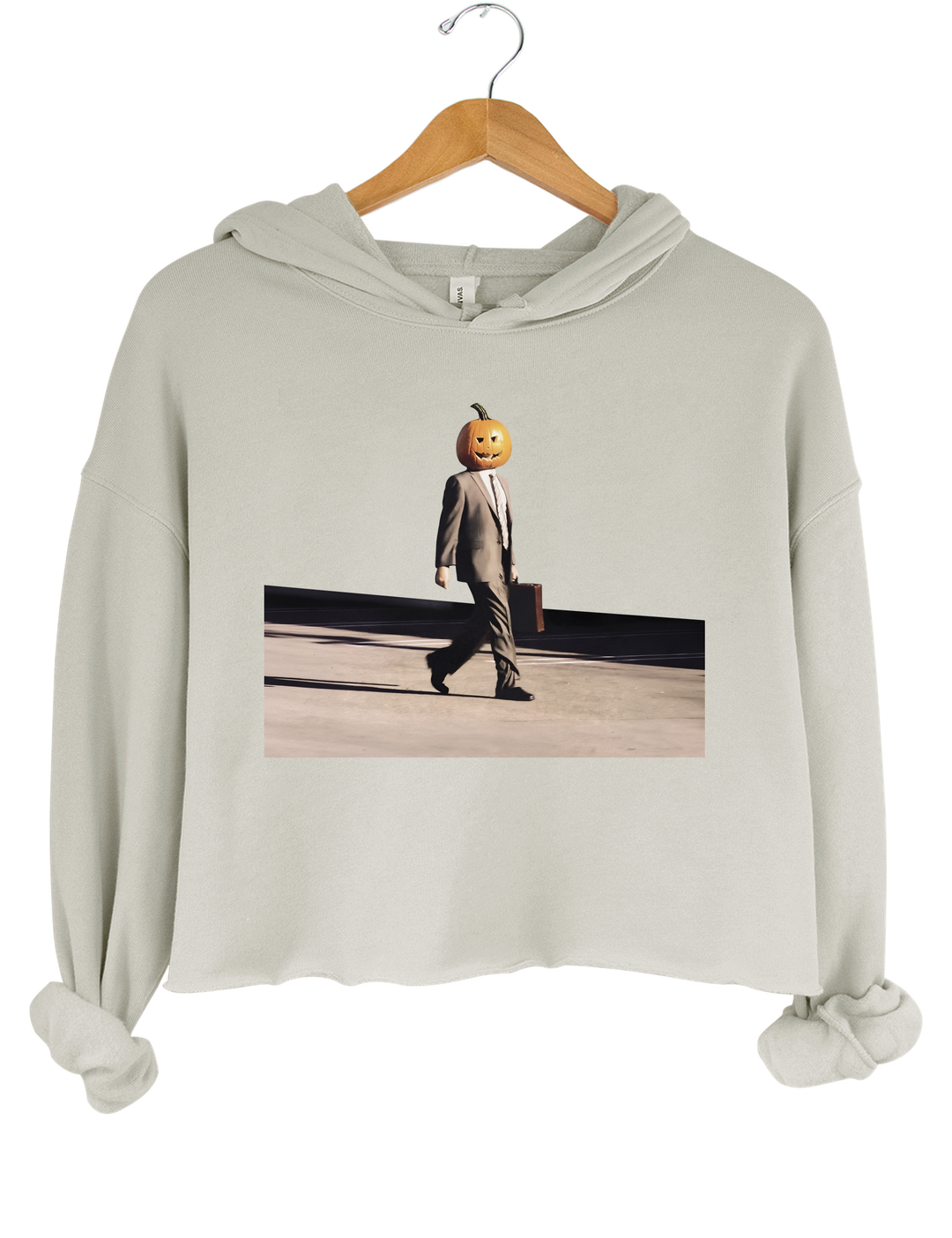 Funny Pumpkin Head Crop Hoodie - Gray