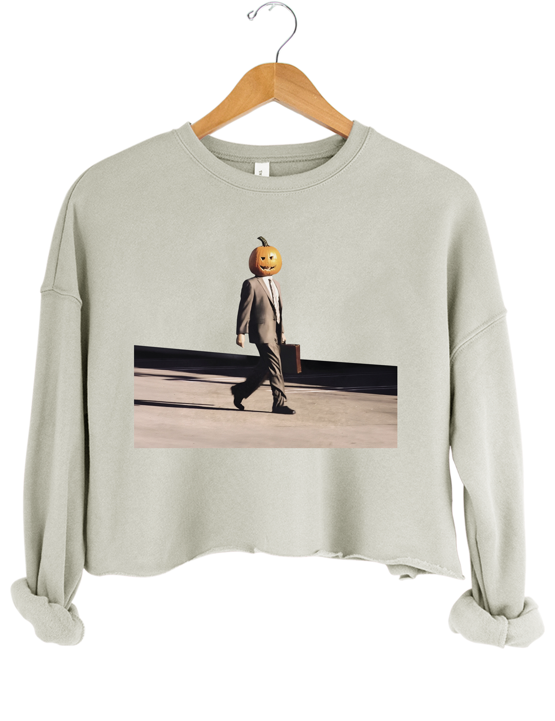 Funny Pumpkin Head Crop Sweatshirt - Gray