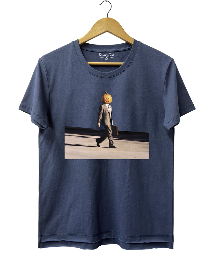 Funny Pumpkin Head Tee - Navy Blue