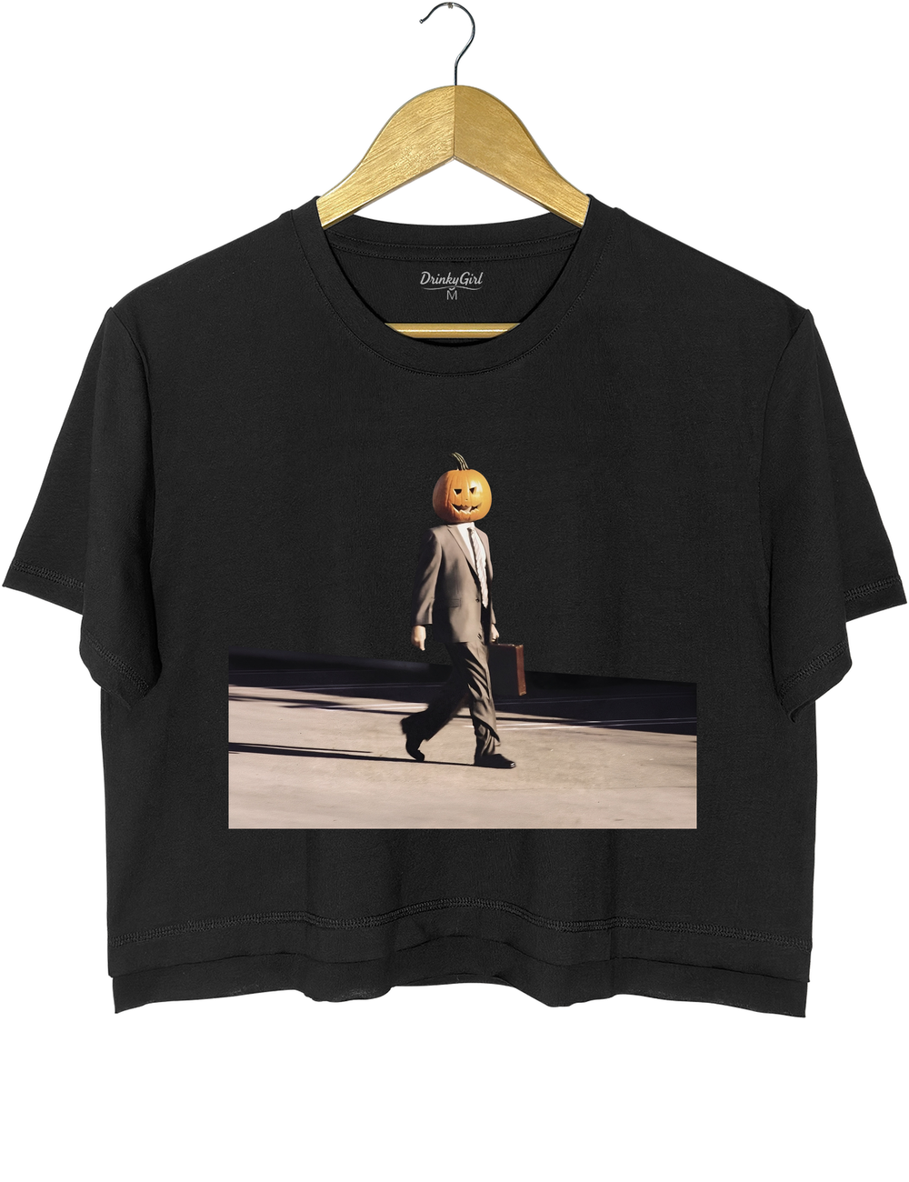 Funny Pumpkin Head Crop Top - Black