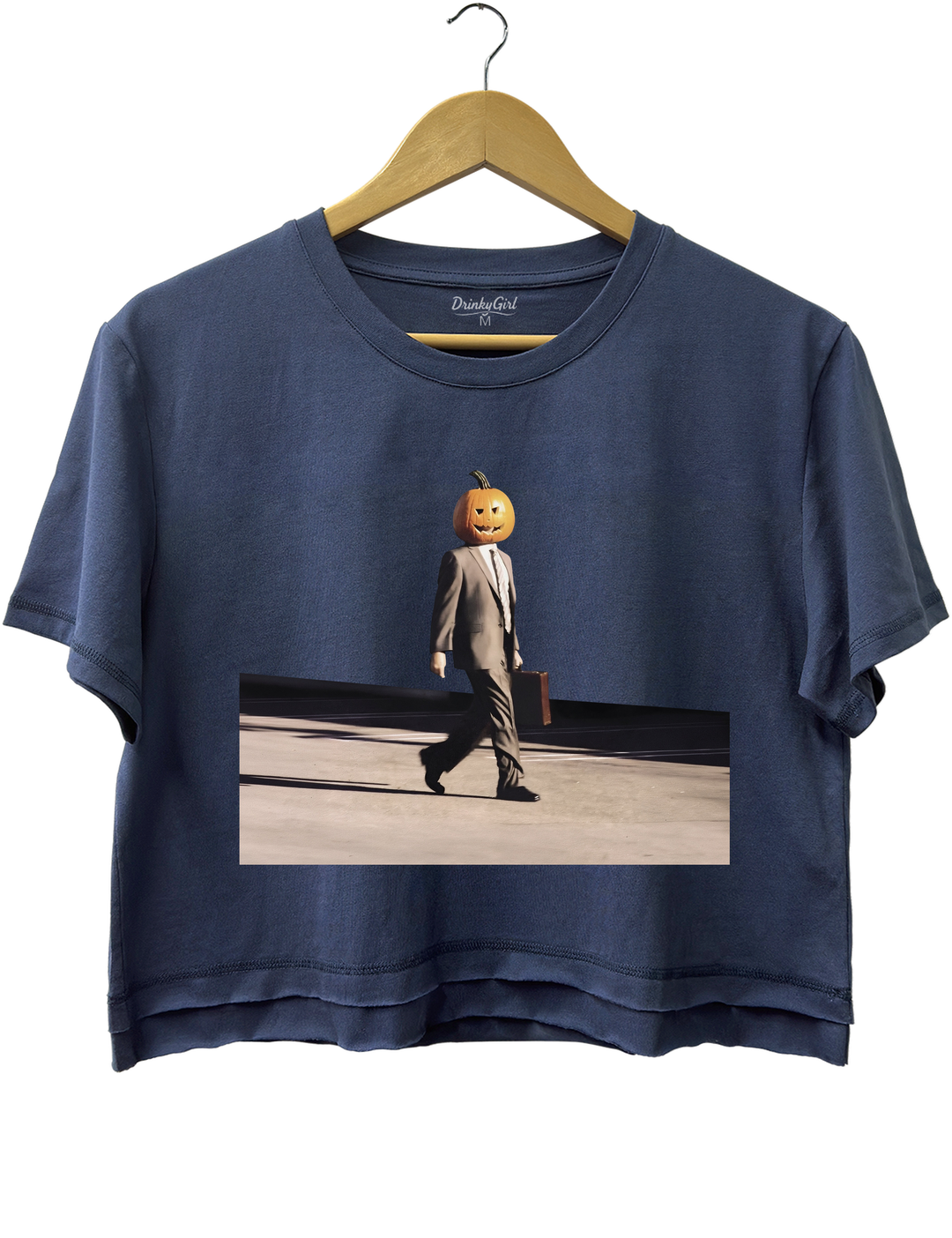 Funny Pumpkin Head Crop Top - Navy Blue