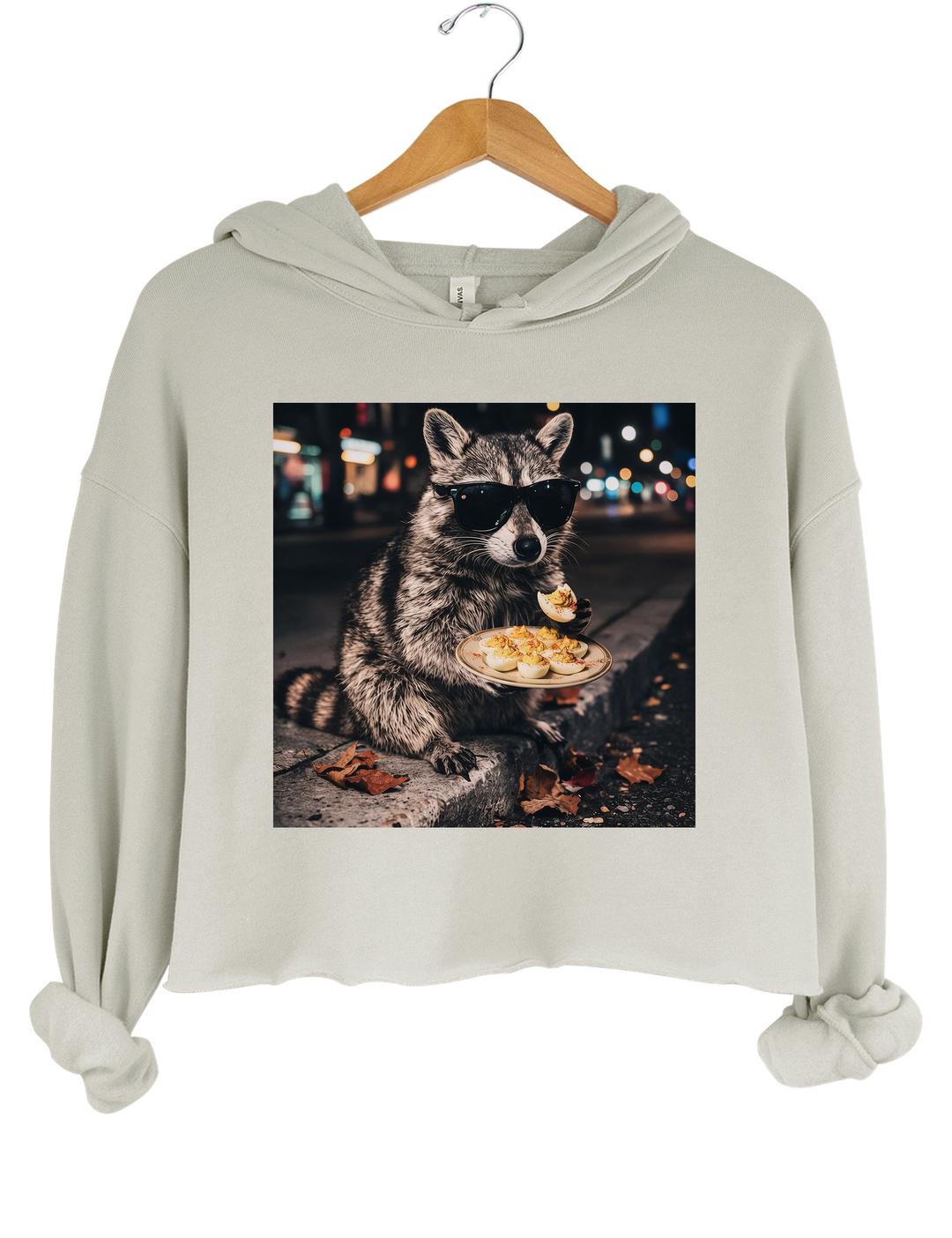 Deviled Eggs Raccoon Crop Hoodie - Gray