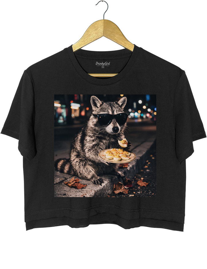 Deviled Eggs Raccoon Crop Top - Black