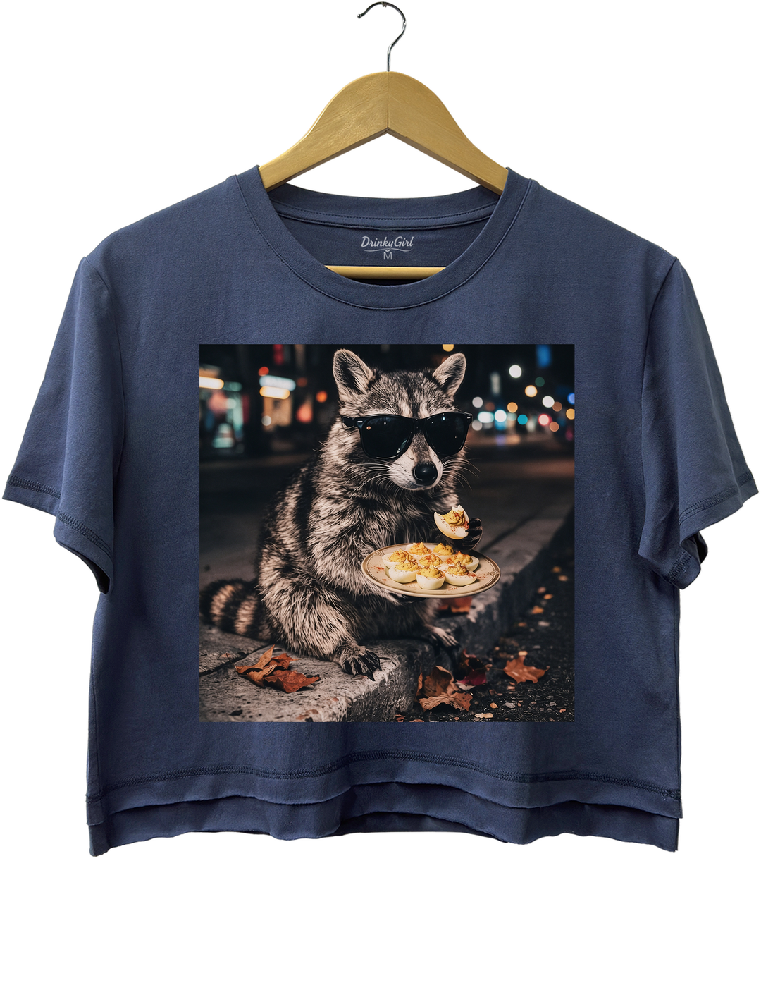 Deviled Eggs Raccoon Crop Top - Navy Blue