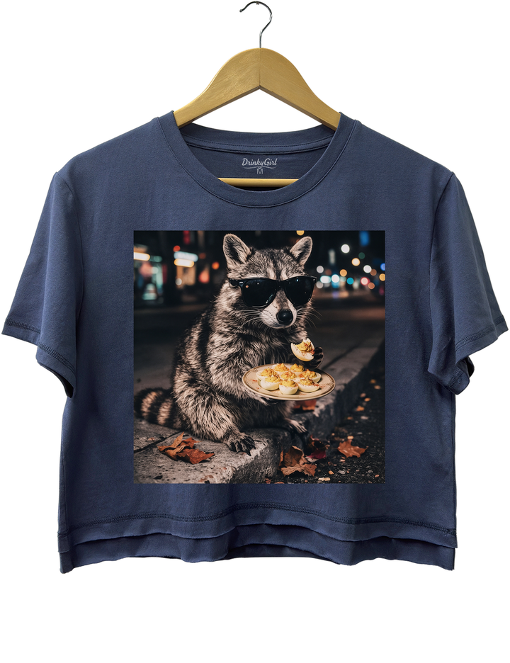 Deviled Eggs Raccoon Crop Top - Navy Blue