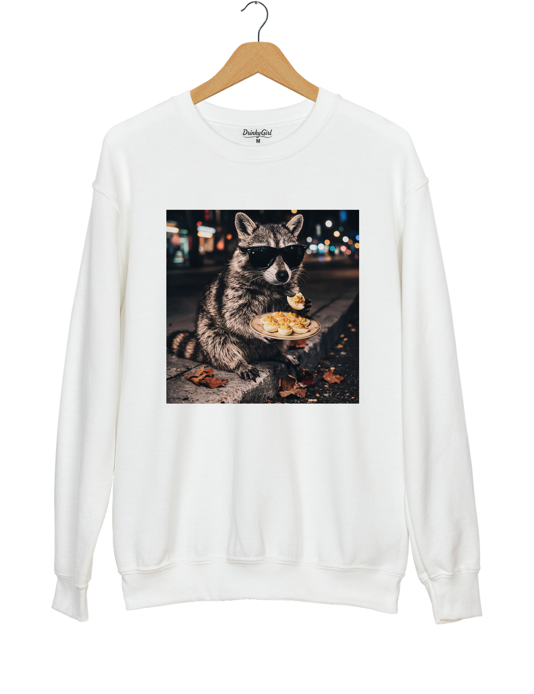 Deviled Eggs Raccoon Sweatshirt - White