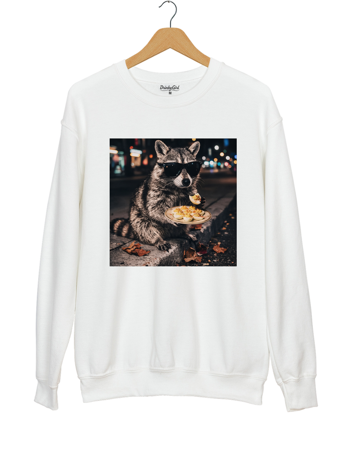 Deviled Eggs Raccoon Sweatshirt - White