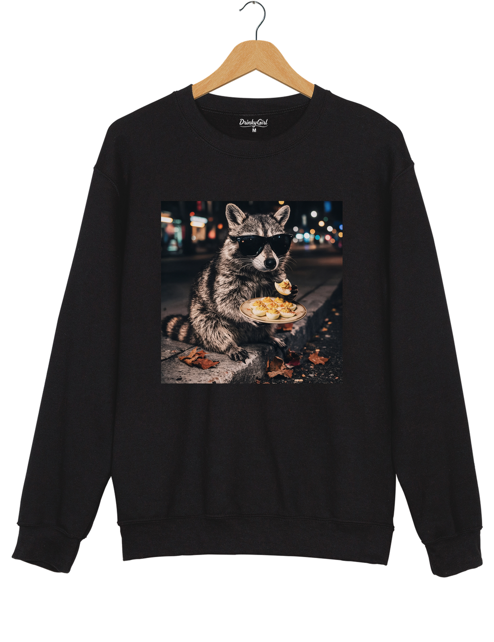 Deviled Eggs Raccoon Sweatshirt - Black
