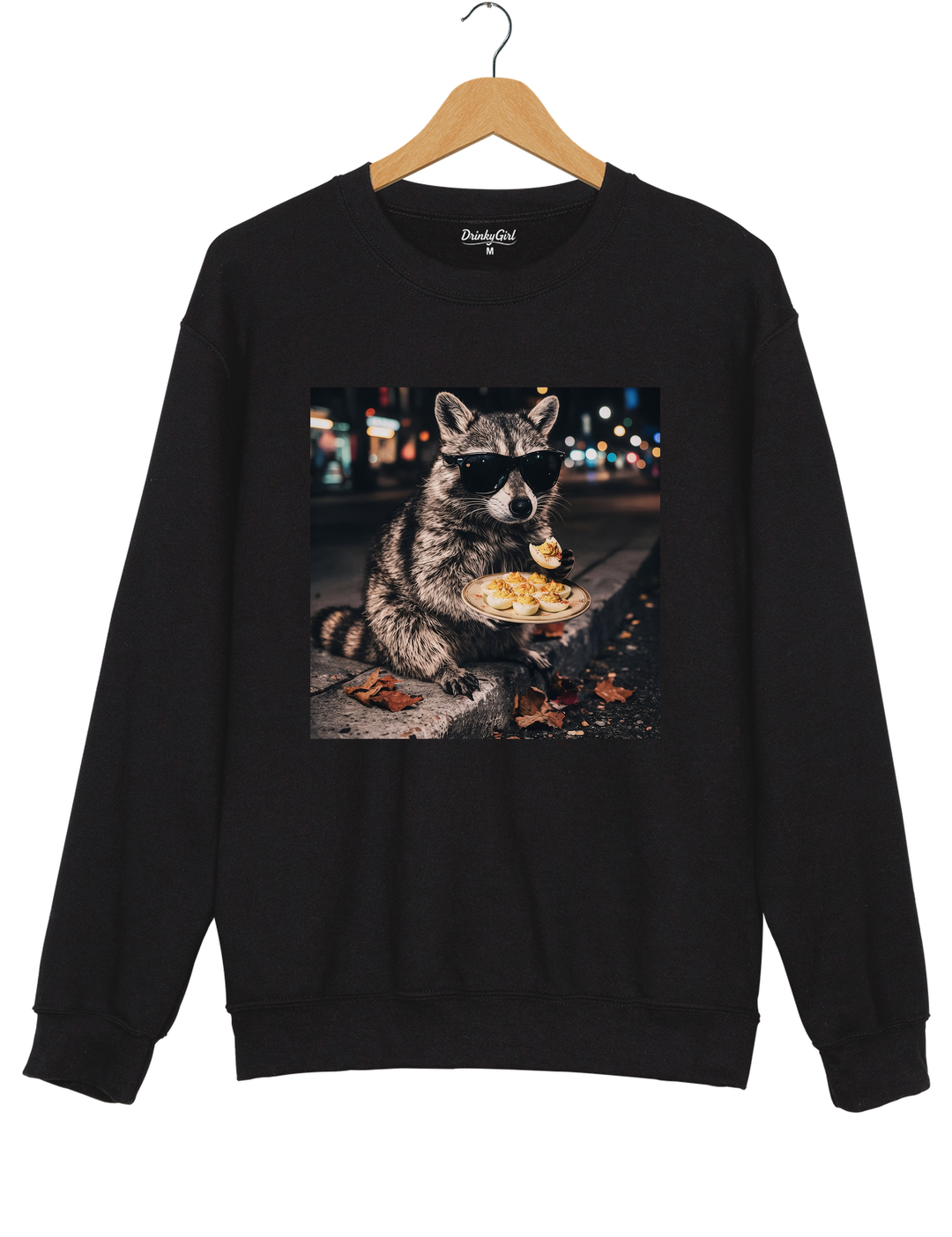 Deviled Eggs Raccoon Sweatshirt - Black