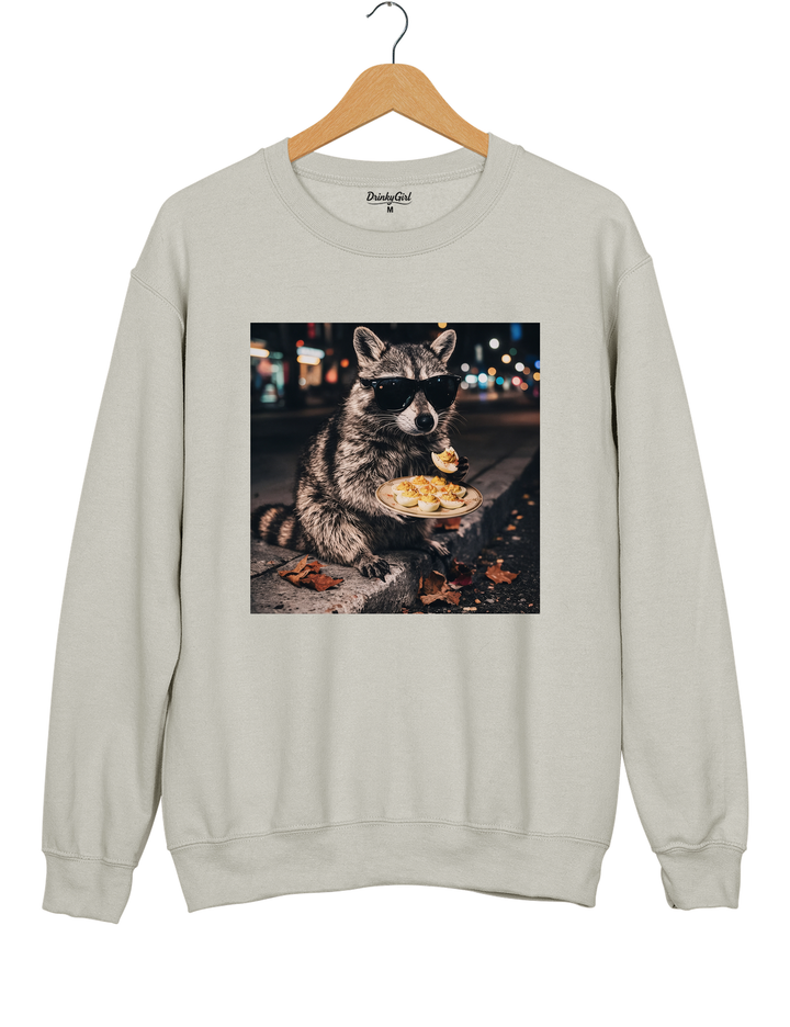 Deviled Eggs Raccoon Sweatshirt - Gray
