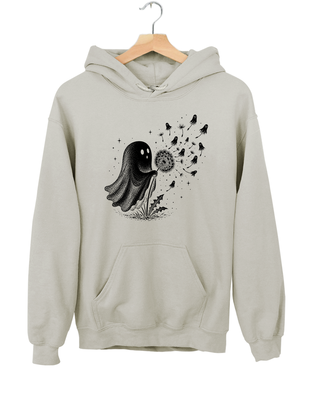 Cute Ghost Blowing Dandelion Hoodie - Gray