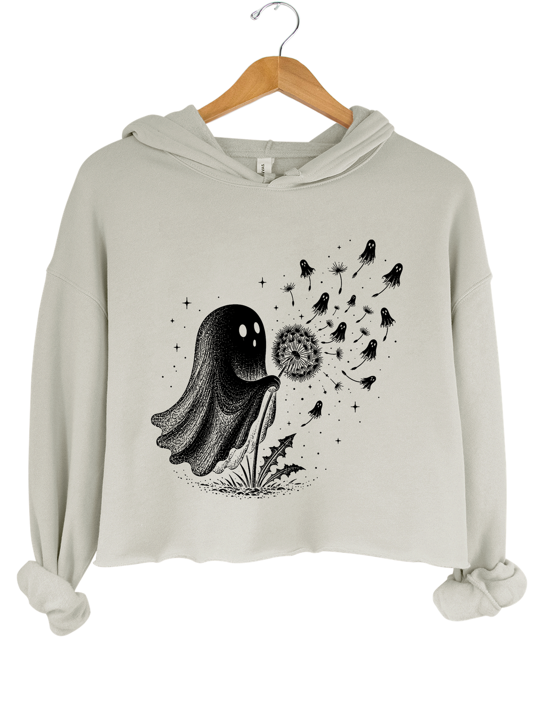 Cute Ghost Blowing Dandelion Crop Hoodie - Gray
