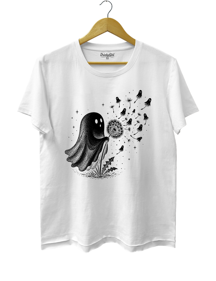 Cute Ghost Blowing Dandelion Tee - White