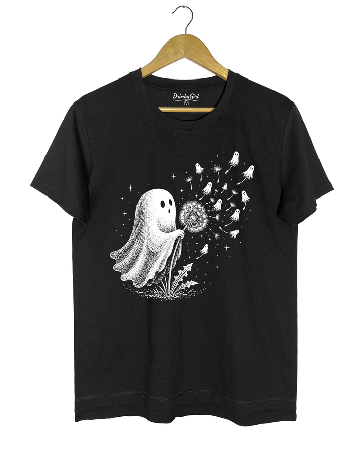 Cute Ghost Blowing Dandelion Tee - Black